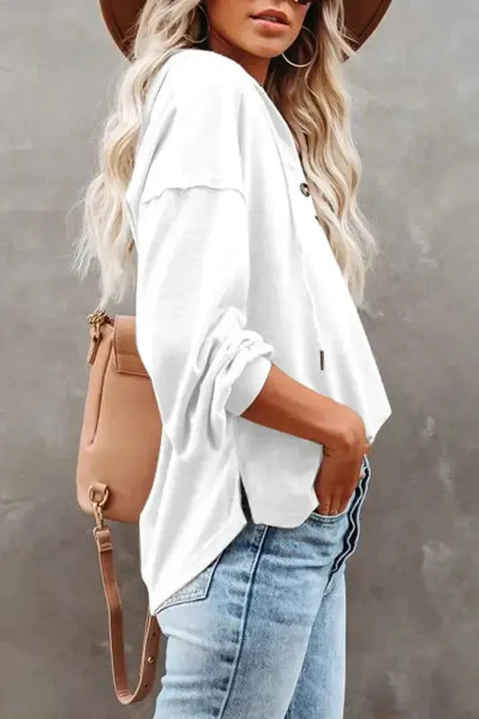 Buttoned High and Low Hem Hoodie - Fashionfitz
