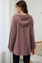 Buttoned High and Low Hem Hoodie - Fashionfitz