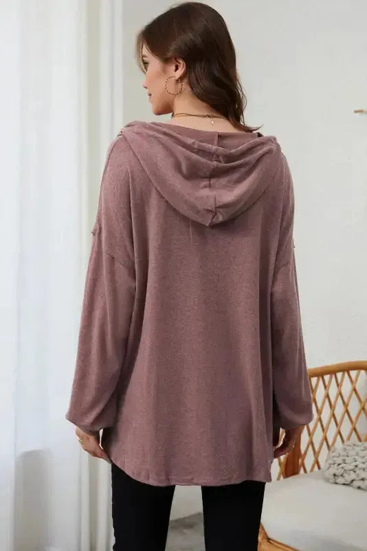 Buttoned High and Low Hem Hoodie - Fashionfitz