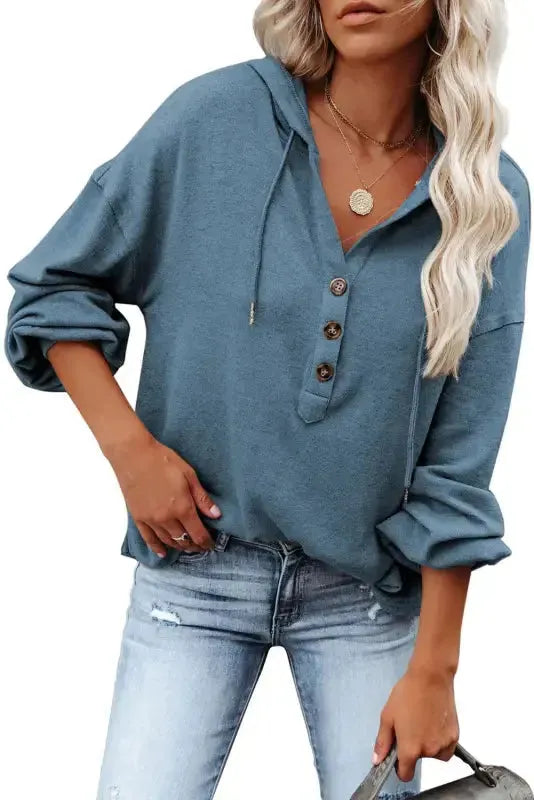 Buttoned High and Low Hem Hoodie - Fashionfitz