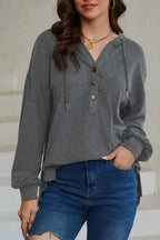Buttoned High and Low Hem Hoodie - Fashionfitz