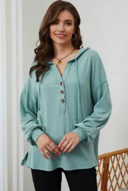 Buttoned High and Low Hem Hoodie - Fashionfitz