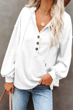 Buttoned High and Low Hem Hoodie - Fashionfitz