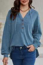 Buttoned High and Low Hem Hoodie - Fashionfitz