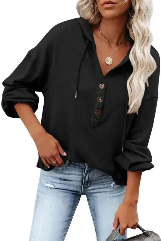Buttoned High and Low Hem Hoodie - Fashionfitz