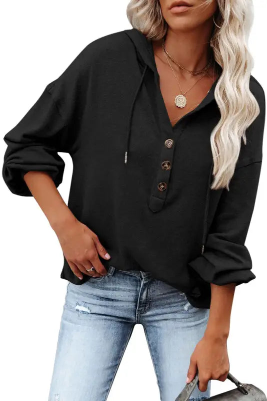 Buttoned high and low hem hoodie - sweatshirts & hoodies