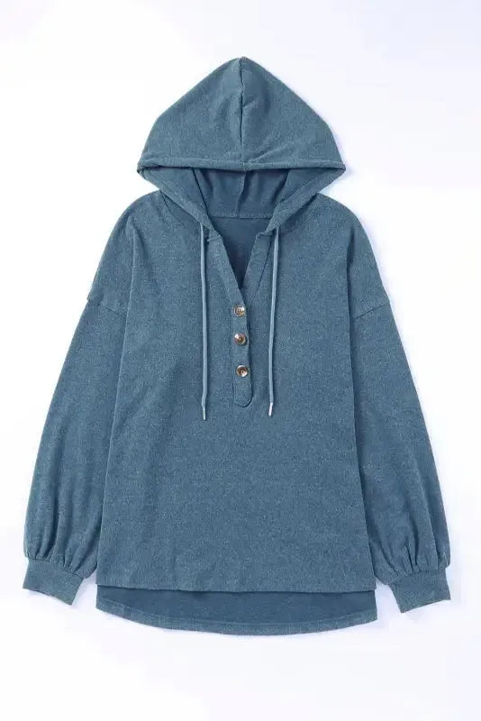 Buttoned High and Low Hem Hoodie - Fashionfitz