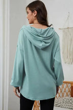 Buttoned High and Low Hem Hoodie - Fashionfitz