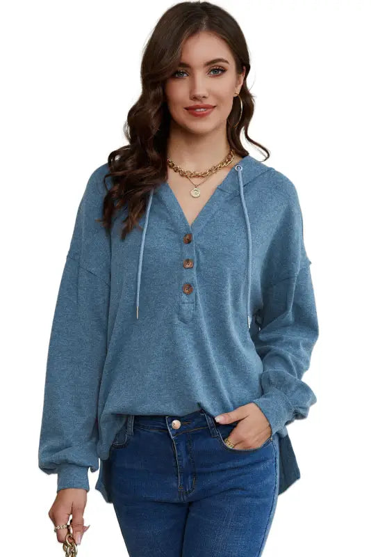 Buttoned high and low hem hoodie - sweatshirts & hoodies