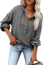 Buttoned High and Low Hem Hoodie - Fashionfitz