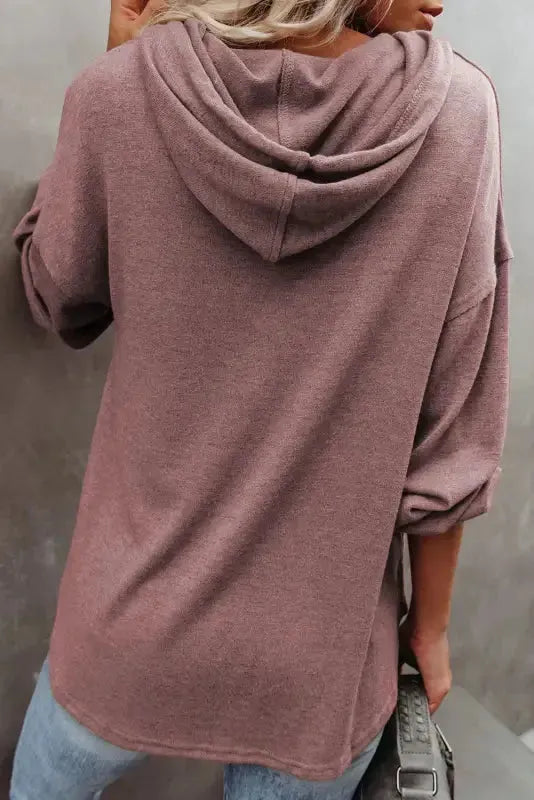 Buttoned High and Low Hem Hoodie - Fashionfitz