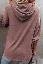 Buttoned High and Low Hem Hoodie - Fashionfitz