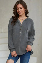 Buttoned High and Low Hem Hoodie - Fashionfitz