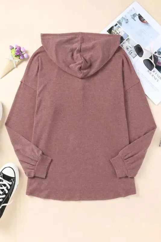 Buttoned High and Low Hem Hoodie - Fashionfitz