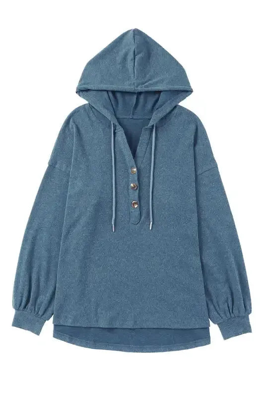 Buttoned High and Low Hem Hoodie - Fashionfitz