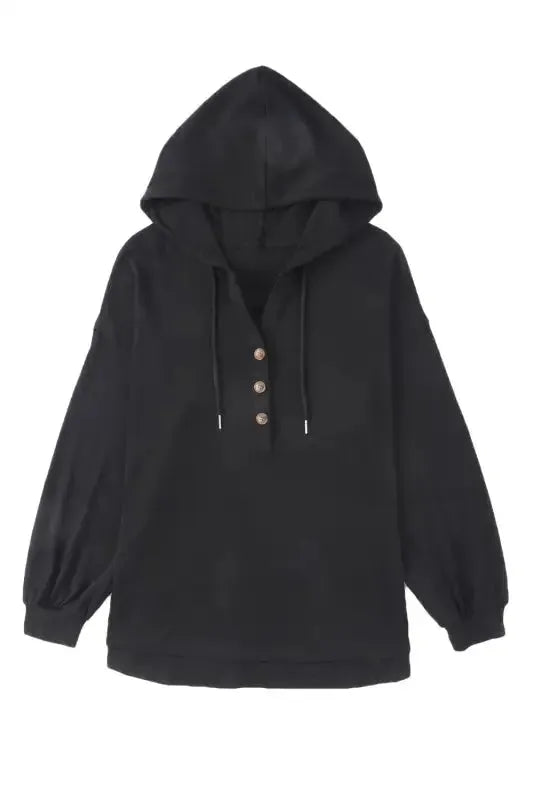 Buttoned High and Low Hem Hoodie - Fashionfitz