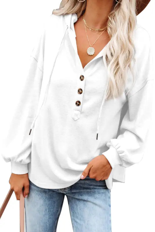 Buttoned high and low hem hoodie - sweatshirts & hoodies