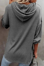 Buttoned High and Low Hem Hoodie - Fashionfitz