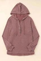Buttoned High and Low Hem Hoodie - Fashionfitz