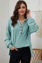Buttoned High and Low Hem Hoodie - Fashionfitz