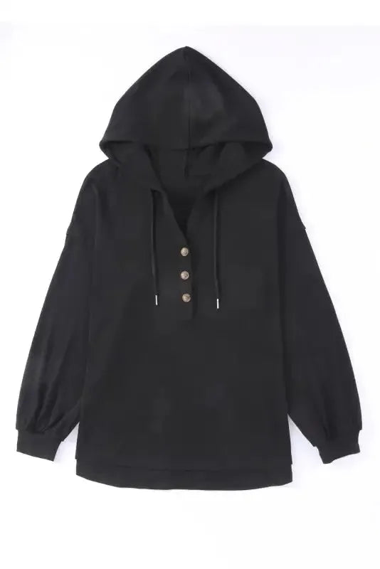 Buttoned High and Low Hem Hoodie - Fashionfitz