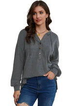 Buttoned High and Low Hem Hoodie - Fashionfitz