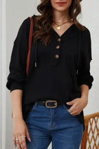 Buttoned High and Low Hem Hoodie - Fashionfitz