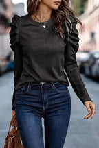 Buttoned Sheath Top - Puff Long Sleeve - Fashionfitz