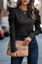 Buttoned Sheath Top - Puff Long Sleeve - Fashionfitz