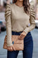 Buttoned sheath top - puff long sleeve - khaki / s / 60% polyester + 35% cotton + 5% elastane - tops