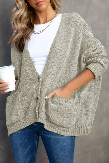 Buttons loose sweater cardigan - gray / m / 100% polyester - cardigans