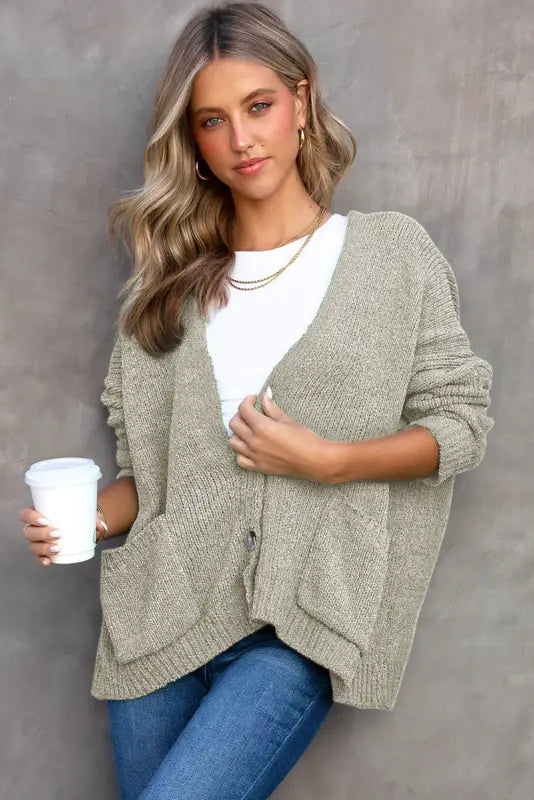 Buttons loose sweater cardigan - cardigans