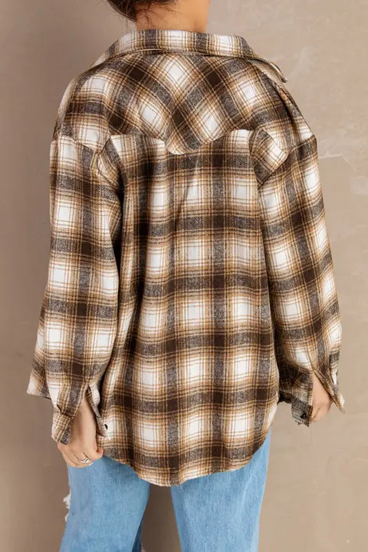 Buttons pockets plaid shacket - shackets