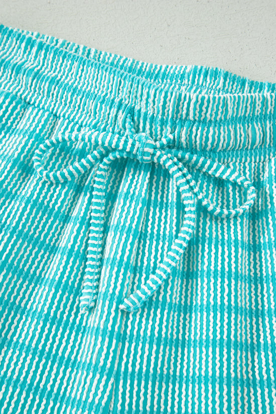 Stripe Raised Rib Loose Tee & Drawstring Elastic Waist Shorts Set