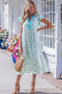 Sky Blue Sunflower Print Flutter Sleeve Maxi Dress Women UK