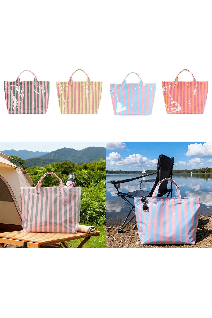Rainbow Glossy Striped Vinyl Large Tote Bag Women UK — second colourway | Fashionfitz UK