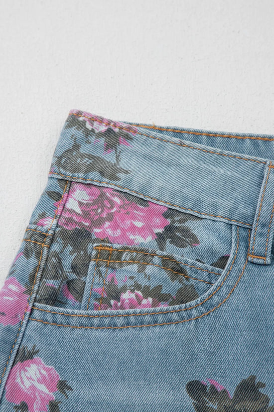 Garden Floral Print Low Rise Bootcut Denim Jeans