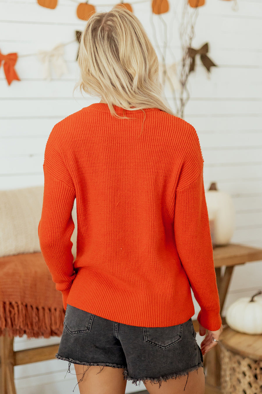Halloween Drop Shoulder Round Neck Sweater