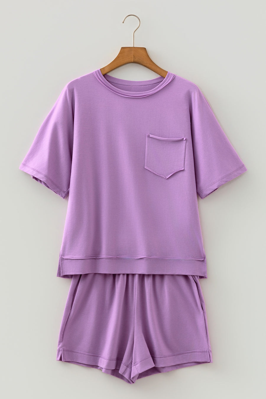 Raw Edge Patch Pocket Oversized Top and Shorts Set Women UK