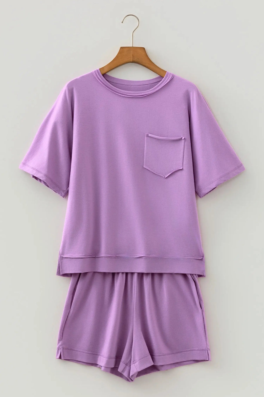 Raw Edge Patch Pocket Oversized Top and Shorts Set Women UK
