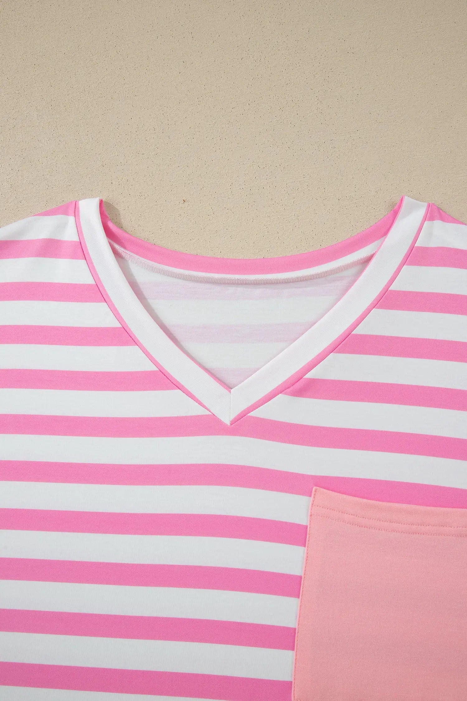 Plus size stripe colourblock v-neck tee patched pocket short sleeve uk | fashionfitz