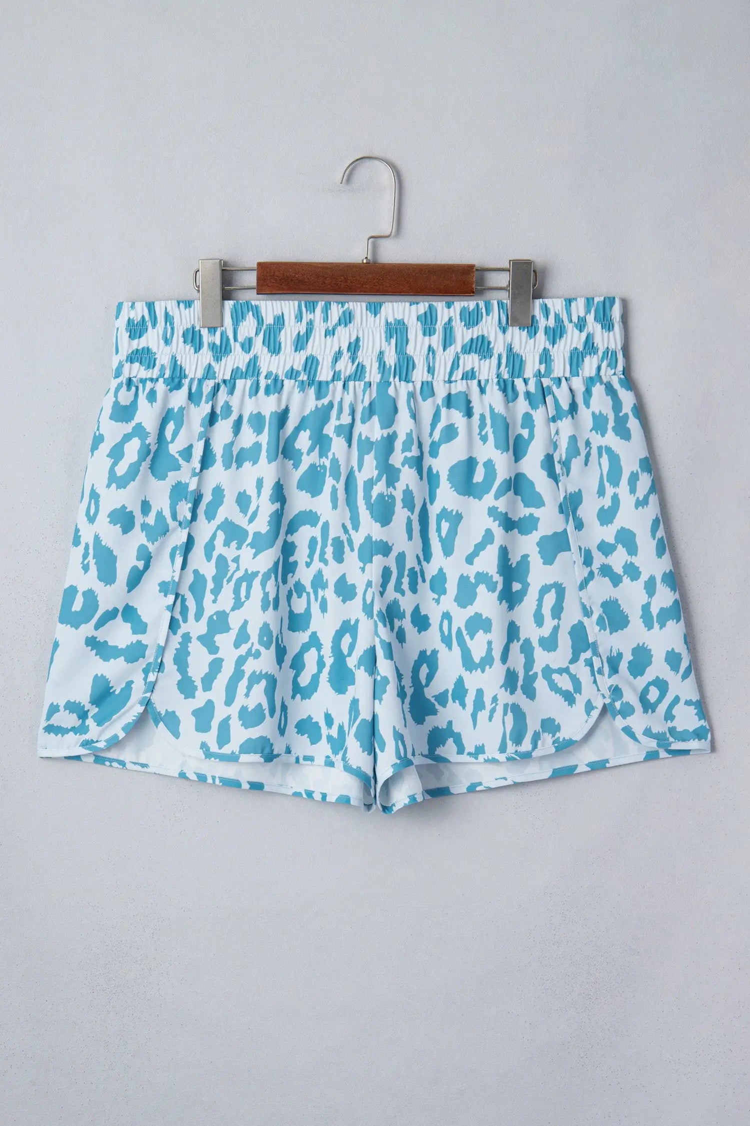 Beau blue plus size leopard elastic waist athletic shorts