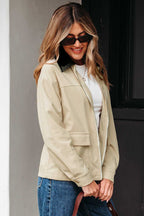 Leather Collar Corduroy Jacket