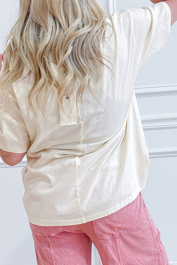 Star Print Stud Detail Drop Shoulder Cotton Tee Women UK