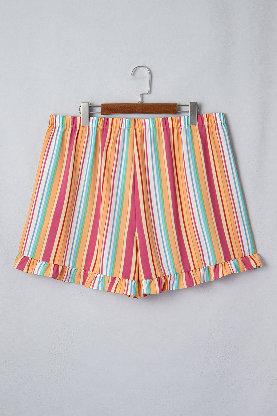 Plus Size Stripe Ruffle Hem Shorts Women UK
