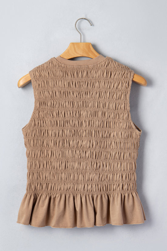 Smoke Gray Shirred Ruffle Hem Tank Top Women UK