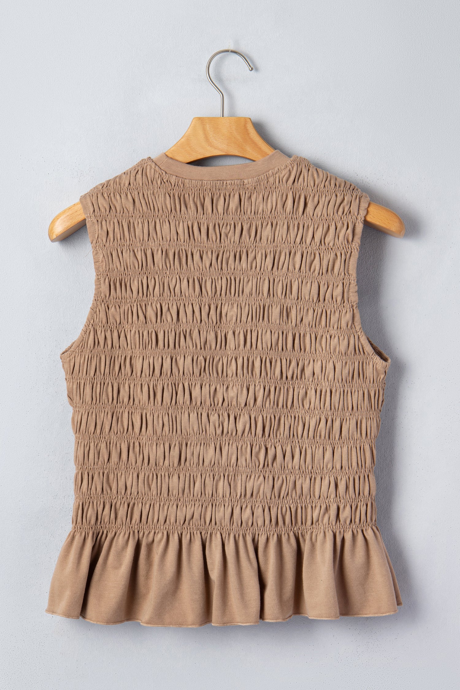 Smoke Gray Shirred Ruffle Hem Tank Top Women UK