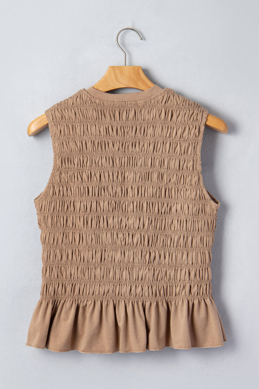 Smoke Gray Shirred Ruffle Hem Tank Top Women UK