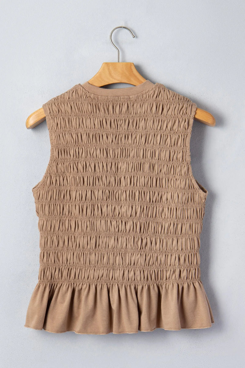 Smoke gray shirred ruffle hem tank top side view | Fashionfitz UK