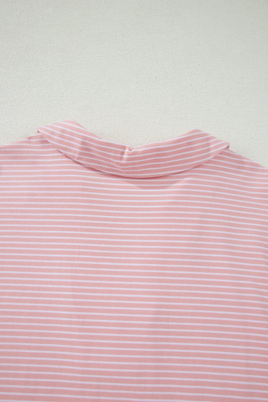Striped Dolman Sleeve Polo Shirt and Drawstring Shorts Two Piece Set